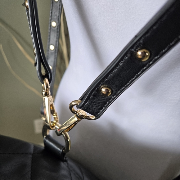 Bebe Quilted Backpack Bag Medium to Large Black/Gold - Picture 7 of 8